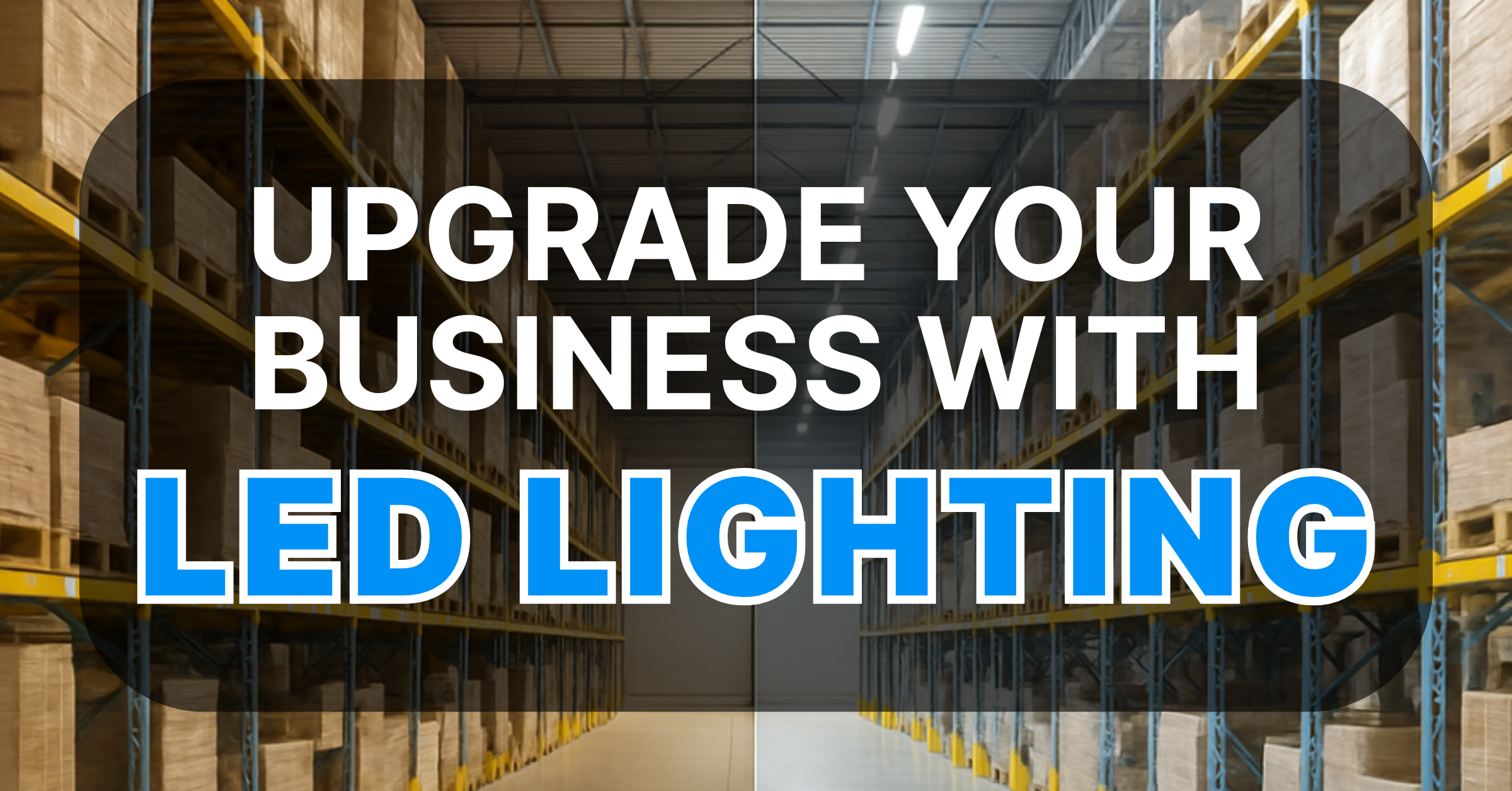 Commercial LED lighting fixtures installed in a warehouse ceiling.