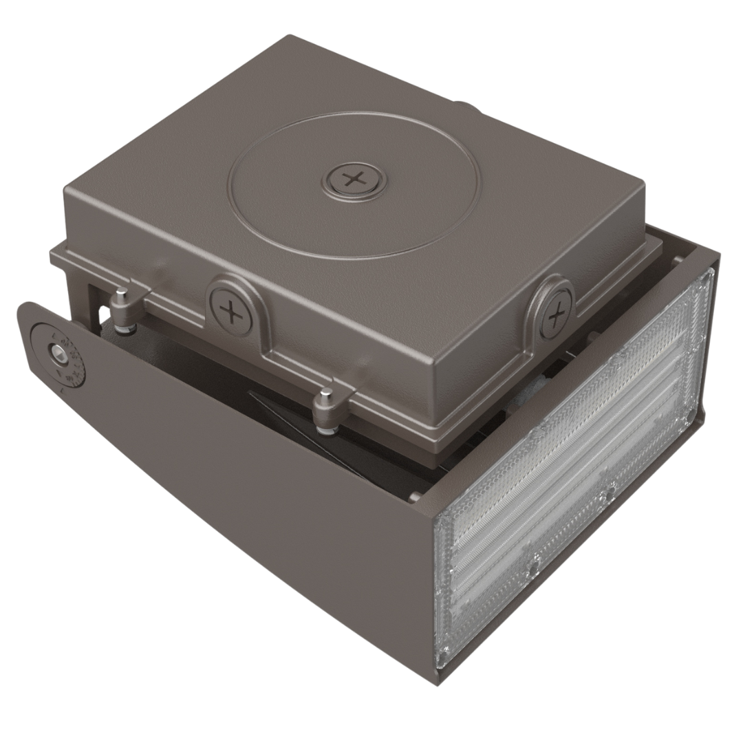 LED Adjustable Angle Wall Pack – Aimable Distribution, Selectable Wattage & CCT, DLC Premium 10