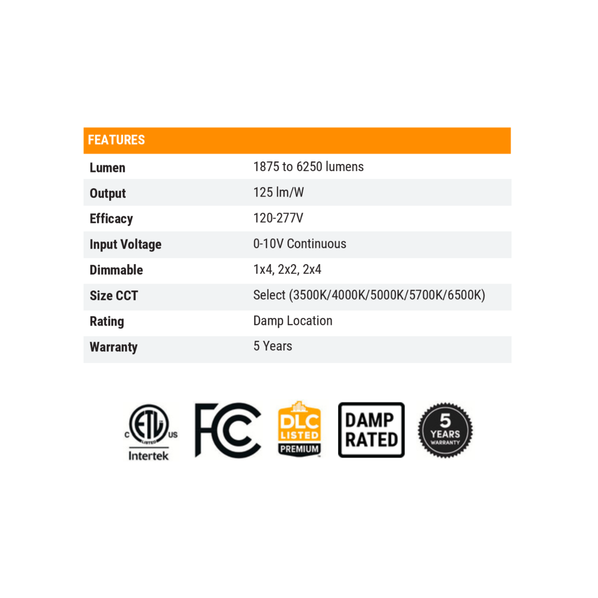 Troffer Light 2X4 50W Max 3-CCT F-TRTRC 5