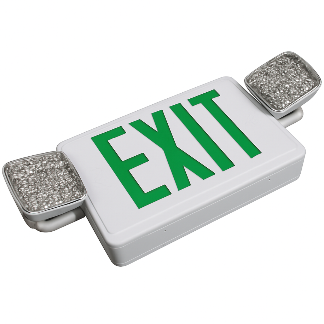 LED Exit Sign – Combo Exit & Emergency Light – Square Heads – Single/Double Face, UL 924